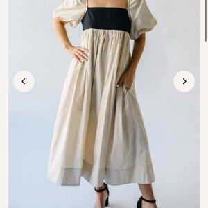 Elegant Cream and Black Puff Sleeve Dress